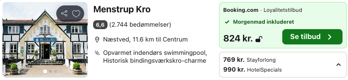 Se det aktuelle tilbud til Menstrup Kro Næstved
