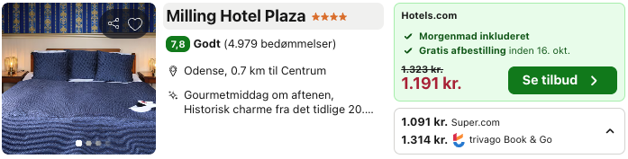 Se det aktuelle tilbud til Milling Hotel Plaza Odense