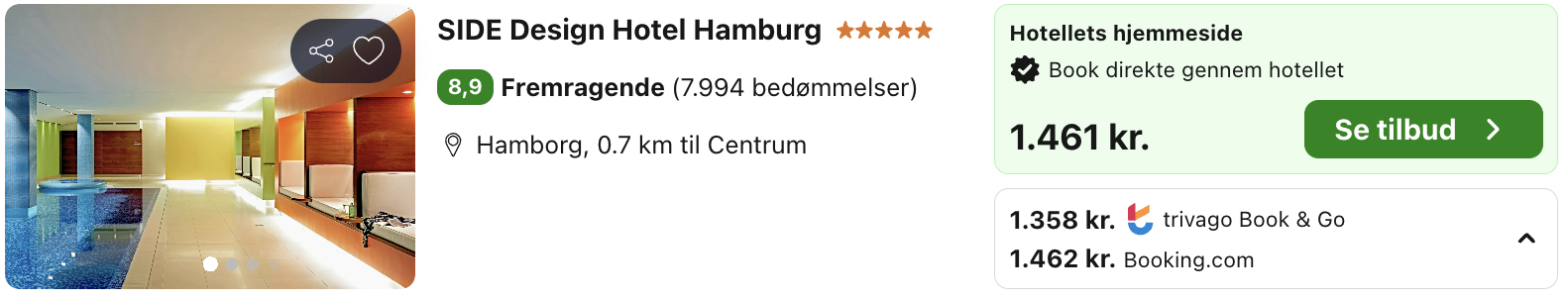 Se det aktuelle tilbud til Side Design Hotel Hamburg Hamborg