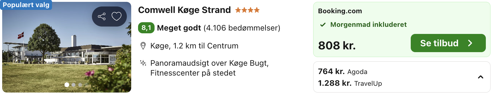 Se det aktuelle tilbud til Comwell Køge Strand