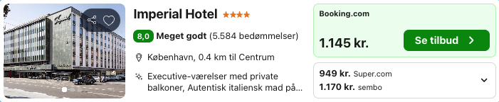 Se det aktuelle tilbud til Imperial Hotel København