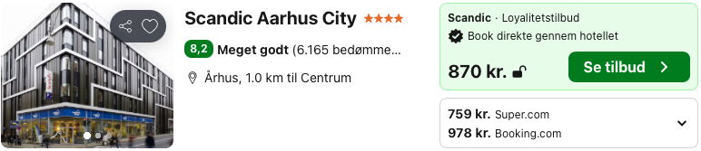 Se det aktuelle tilbud til Scandic Aarhus City Århus