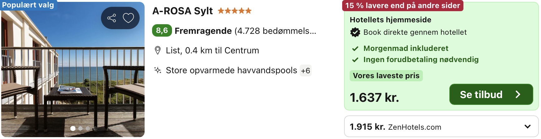 Se det aktuelle tilbud til A Rosa Sylt List