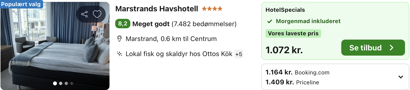 Se det aktuelle tilbud til Marstrands Havshotell