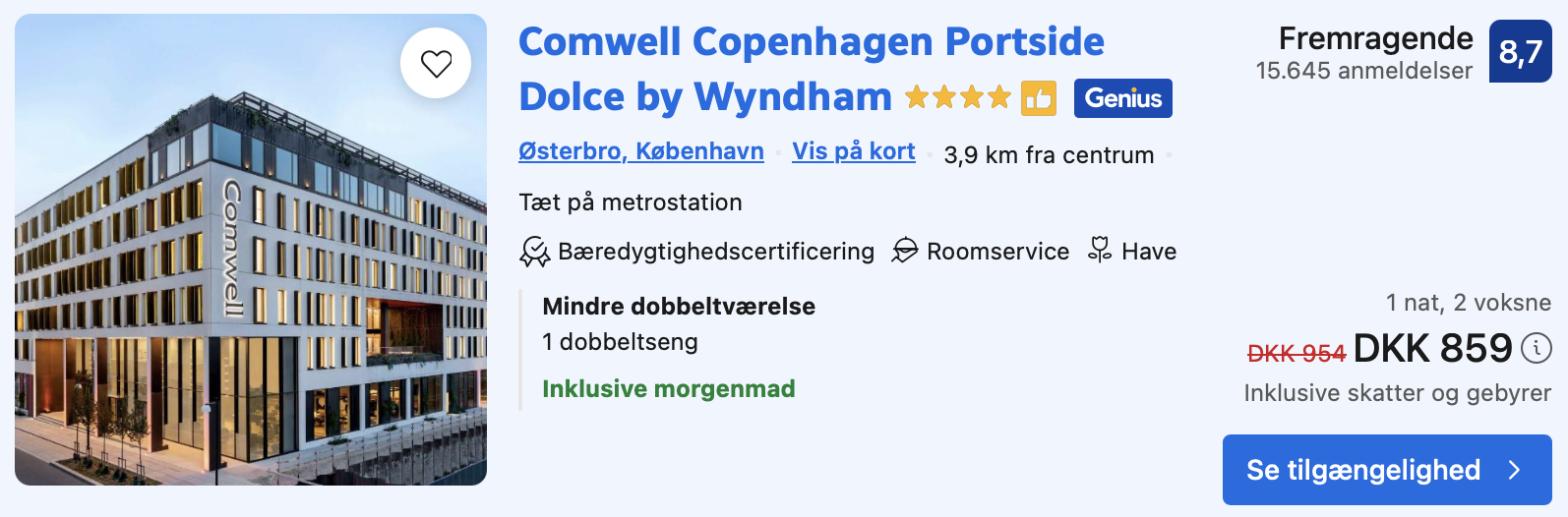 Prisdokumentation fra hoteludbyderen