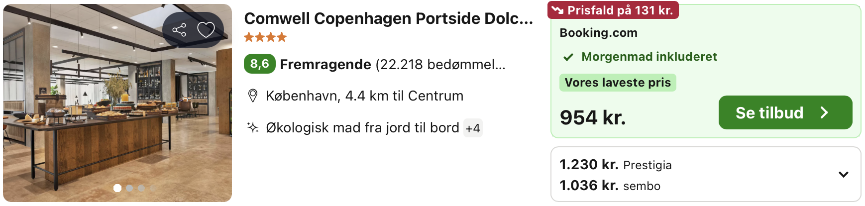 Se det aktuelle tilbud til Comwell Copenhagen Portside Dolce By Wyndham København