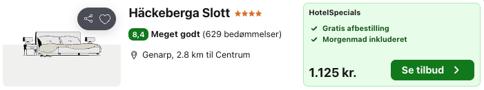 Se det aktuelle tilbud til Häckeberga Slott Genarp