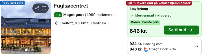 Se det aktuelle tilbud til Fuglsøcentret Ebeltoft