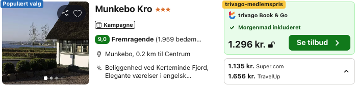 Se det aktuelle tilbud til Munkebo Kro Hotel