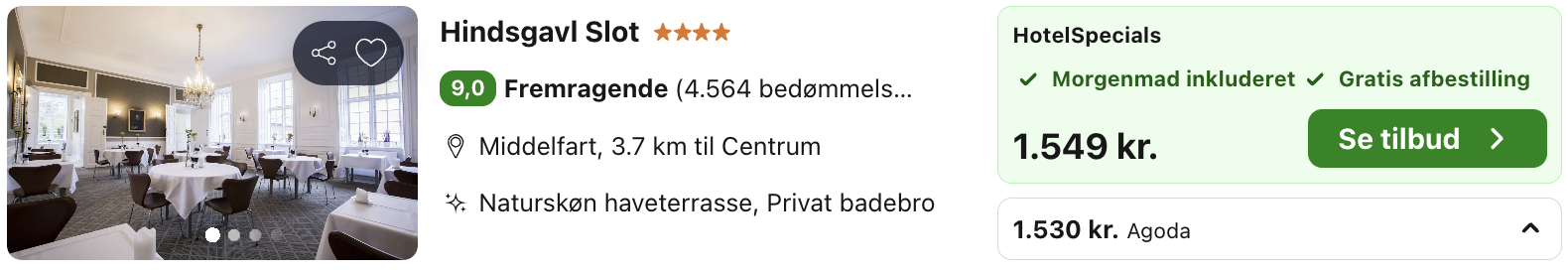 Se det aktuelle tilbud til Hindsgavl Slot Middelfart