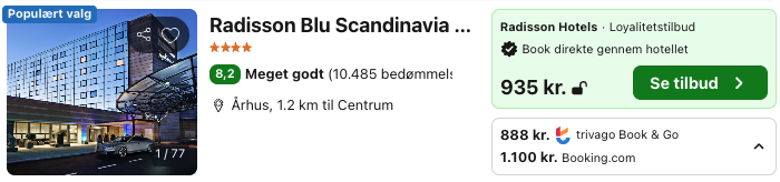 Se det aktuelle tilbud til Radisson Blu Scandinavia Hotel Aarhus Århus