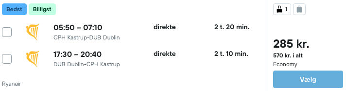 Verificeret flypris fra København