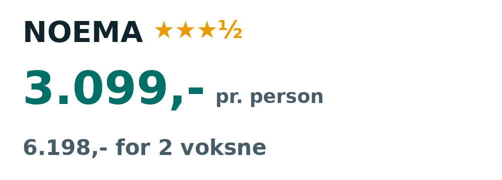Prisoversigt fra Billund: 25. sep - 2. okt 26, 7 nætter, 3.099,- pr. person