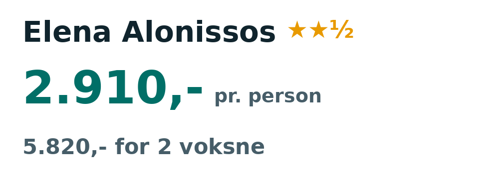 Prisoversigt fra København: 26. sep - 3. okt 26, 7 nætter, 2.910,- pr. person