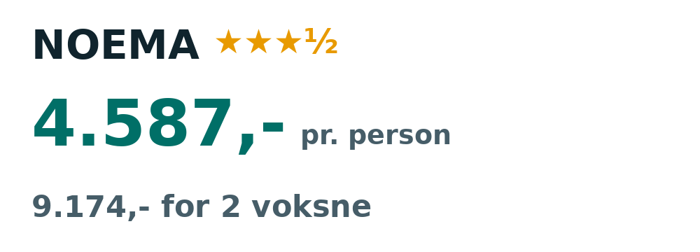 Prisoversigt fra København: 25. sep - 2. okt 26, 7 nætter, 4.587,- pr. person