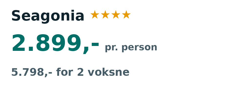 Prisoversigt fra København: 5. - 12. okt 26, 7 nætter, 2.899,- pr. person
