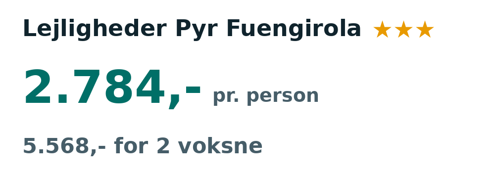 Prisoversigt fra Aarhus: 29. okt - 5. nov 26, 7 nætter, 2.784,- pr. person