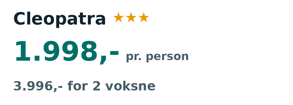 Prisoversigt fra Aalborg: 9. - 16. sep 26, 7 nætter, 1.998,- pr. person