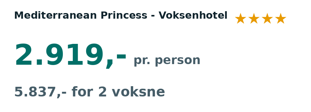 Prisoversigt fra København: 15. - 22. okt 26, 7 nætter, 2.919,- pr. person