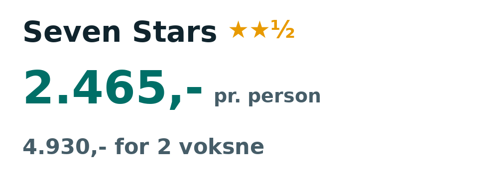 Prisoversigt fra Billund: 10. - 17. sep 26, 7 nætter, 2.465,- pr. person