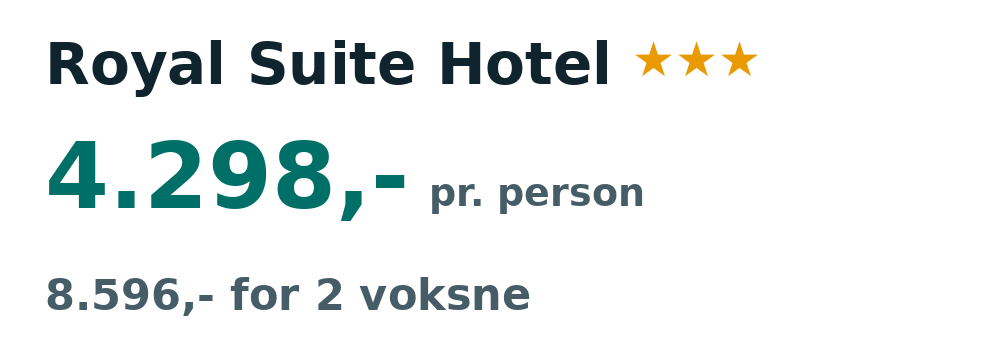 Prisoversigt fra København: 29. sep - 6. okt 26, 7 nætter, 4.298,- pr. person