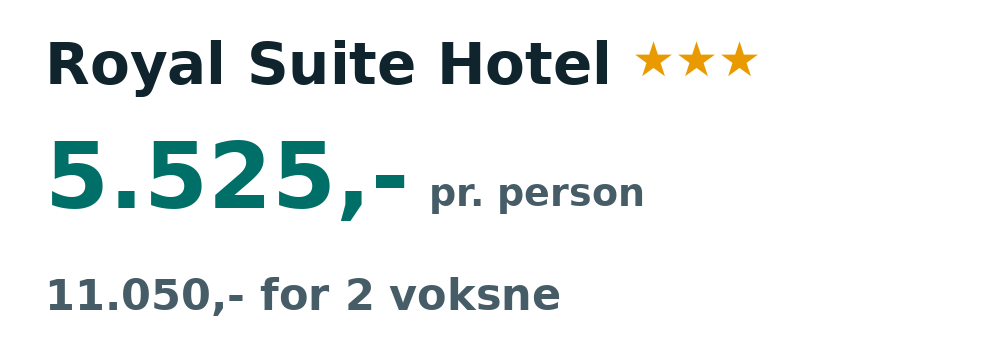 Prisoversigt fra Aalborg: 26. okt - 2. nov 26, 7 nætter, 5.525,- pr. person