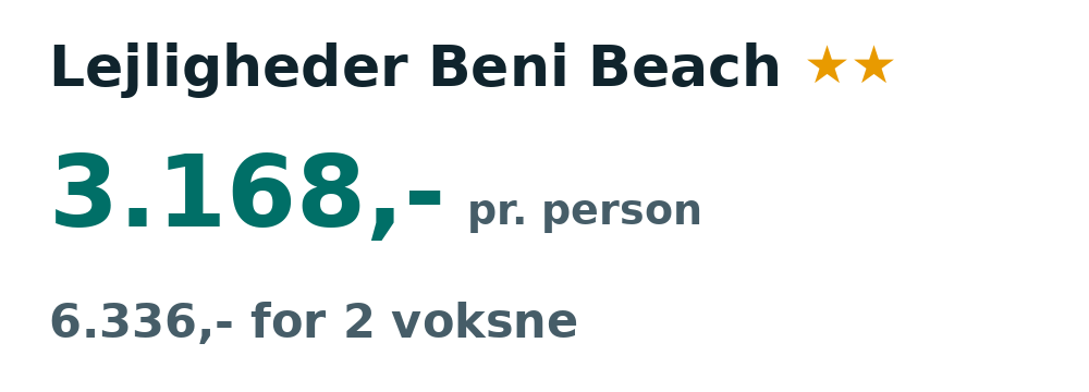 Prisoversigt fra Billund: 8. - 15. nov 26, 7 nætter, 3.168,- pr. person