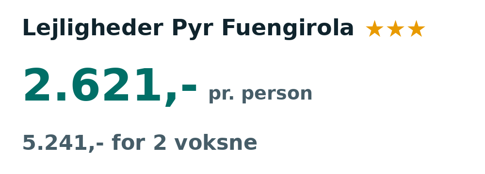 Prisoversigt fra København: 29. okt - 5. nov 26, 7 nætter, 2.621,- pr. person