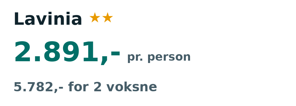 Prisoversigt fra København: 20. sep - 4. okt 26, 14 nætter, 2.891,- pr. person
