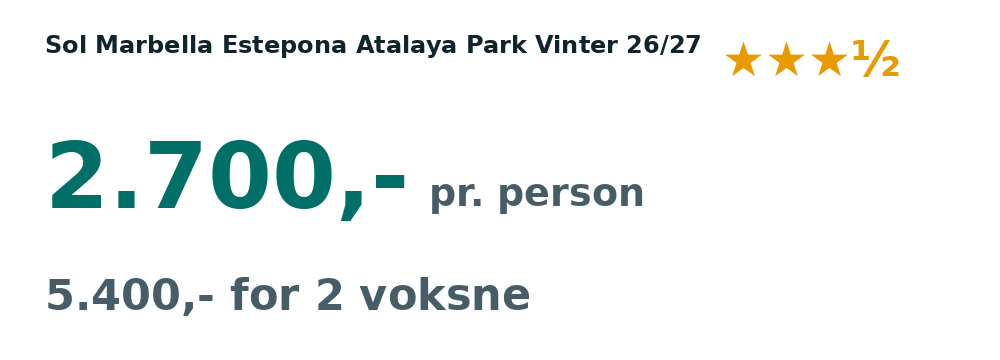 Prisoversigt fra København: 15. - 20. dec 26, 5 nætter, 2.700,- pr. person