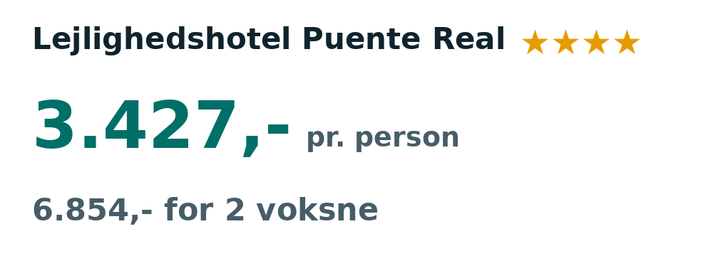 Prisoversigt fra Aarhus: 6. - 13. nov 26, 7 nætter, 3.427,- pr. person