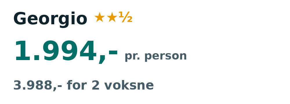 Prisoversigt fra Billund: 28. sep - 5. okt 26, 7 nætter, 1.994,- pr. person