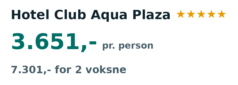 Prisoversigt fra København: 30. okt - 6. nov 26, 7 nætter, 3.651,- pr. person