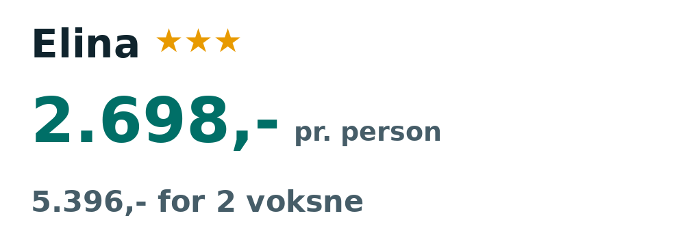 Prisoversigt fra Aalborg: 16. - 23. sep 26, 7 nætter, 2.698,- pr. person