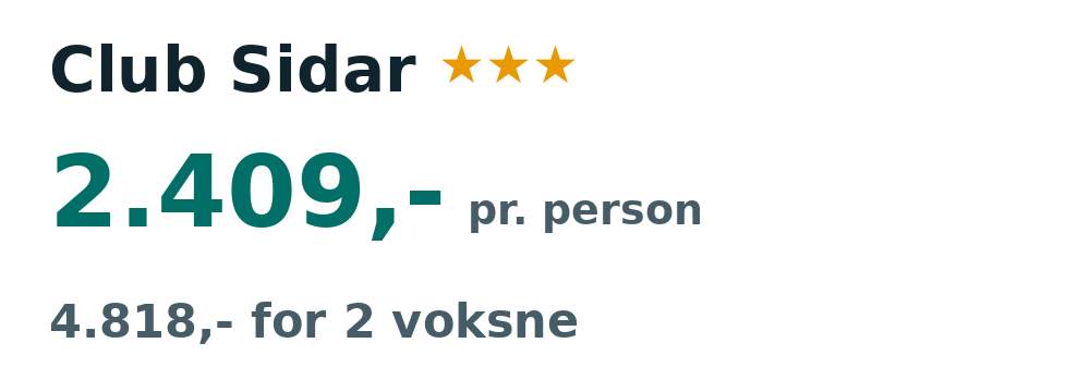Prisoversigt fra København: 26. nov - 3. dec 26, 7 nætter, 2.409,- pr. person