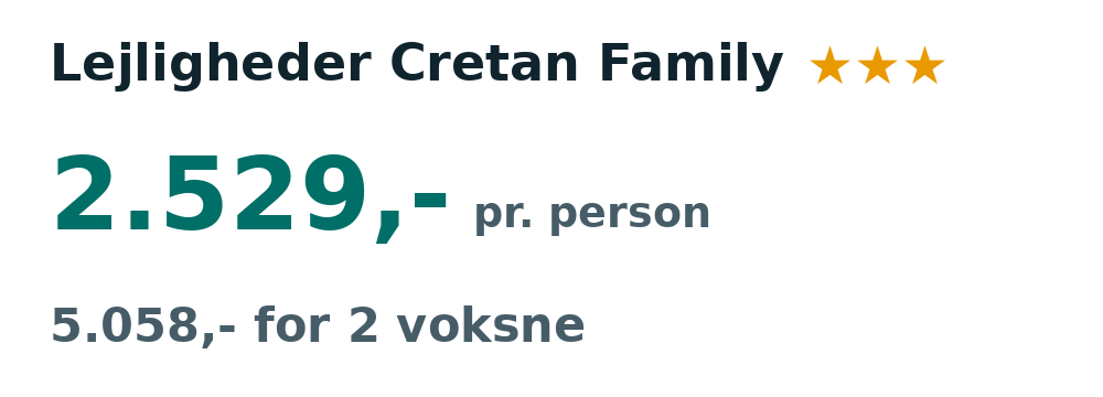 Prisoversigt fra Billund: 2. - 9. okt 26, 7 nætter, 2.529,- pr. person