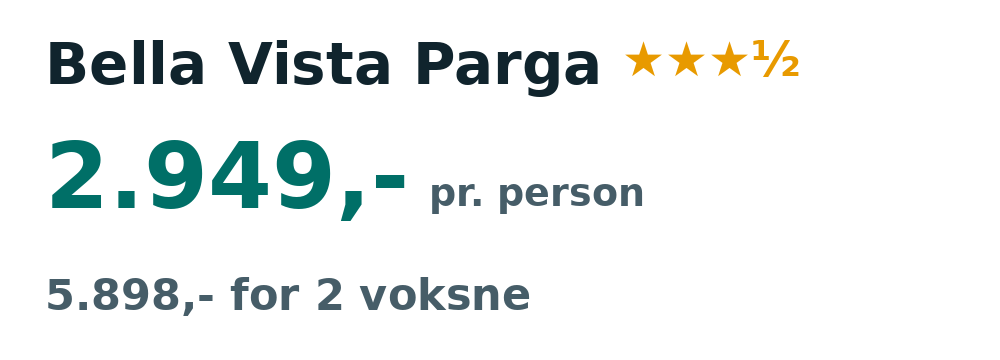 Prisoversigt fra Aalborg: 23. - 30. sep 26, 7 nætter, 2.949,- pr. person