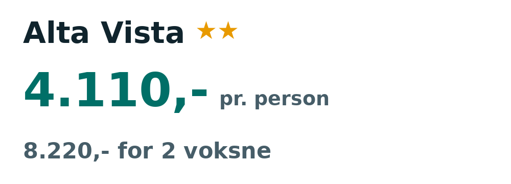 Prisoversigt fra København: 8. - 22. sep 26, 14 nætter, 4.110,- pr. person