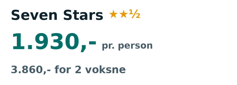 Prisoversigt fra København: 24. sep - 1. okt 26, 7 nætter, 1.930,- pr. person