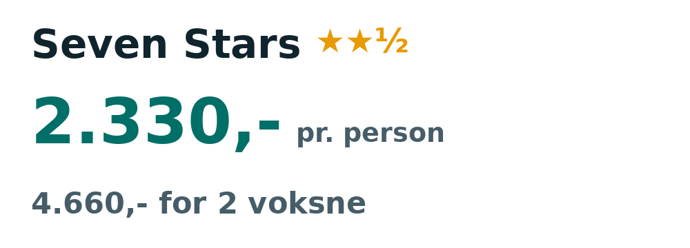 Prisoversigt fra Billund: 24. sep - 1. okt 26, 7 nætter, 2.330,- pr. person