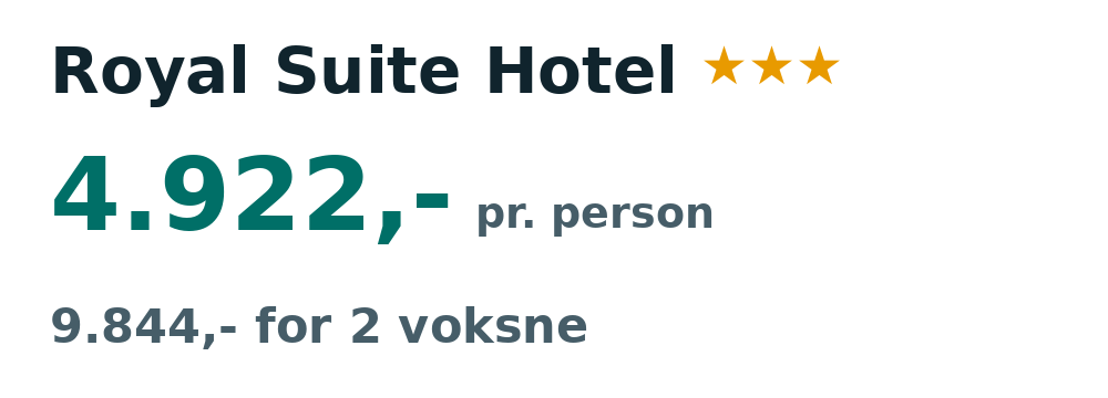 Prisoversigt fra Billund: 22. - 29. sep 26, 7 nætter, 4.922,- pr. person