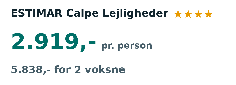 Prisoversigt fra København: 28. nov - 5. dec 26, 7 nætter, 2.919,- pr. person