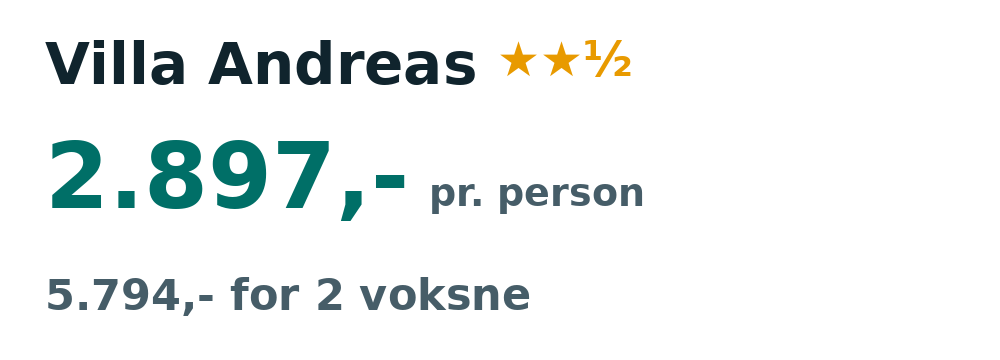 Prisoversigt fra Billund: 25. sep - 2. okt 26, 7 nætter, 2.897,- pr. person