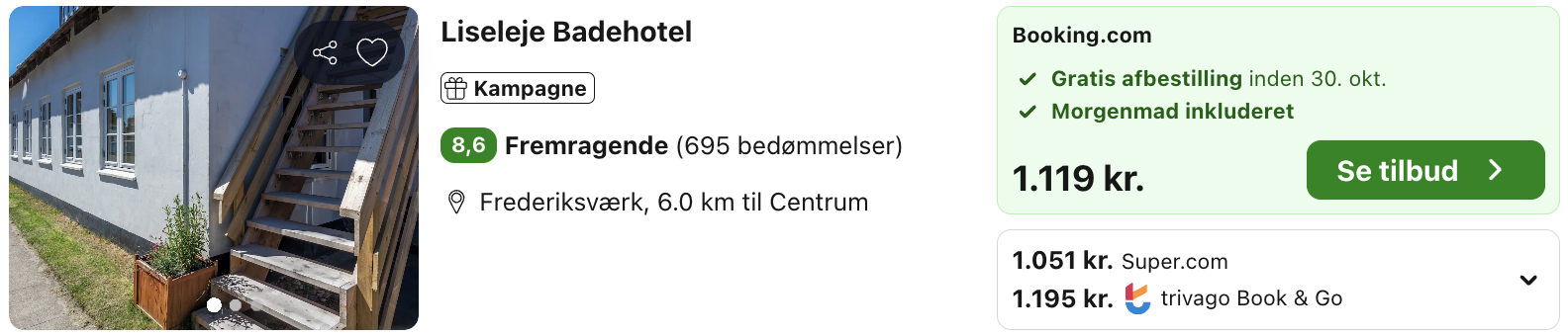 Se det aktuelle tilbud til Liseleje Badehotel Frederiksværk