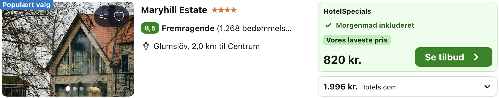 Se det aktuelle tilbud til Maryhill Estate Glumslöv