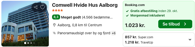 Se det aktuelle tilbud til Comwell Hvide Hus Aalborg