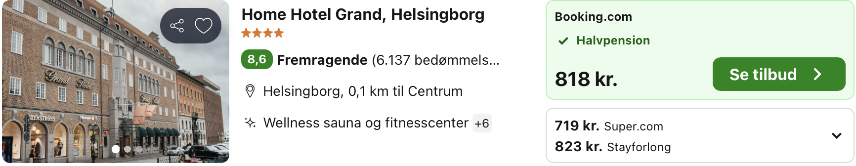 Se det aktuelle tilbud til Home Hotel Grand Helsingborg