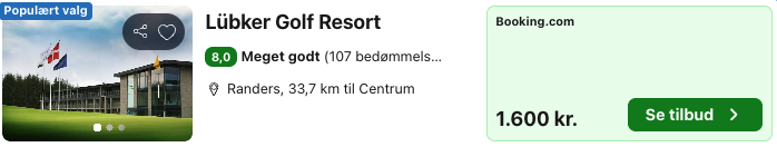 Se det aktuelle tilbud til Lübker Golf Resort Randers