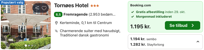 Se det aktuelle tilbud til Tornøes Hotel Kerteminde
