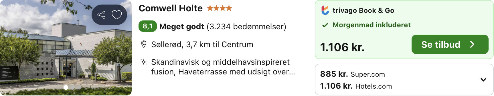 Se det aktuelle tilbud til Comwell Holte Søllerød